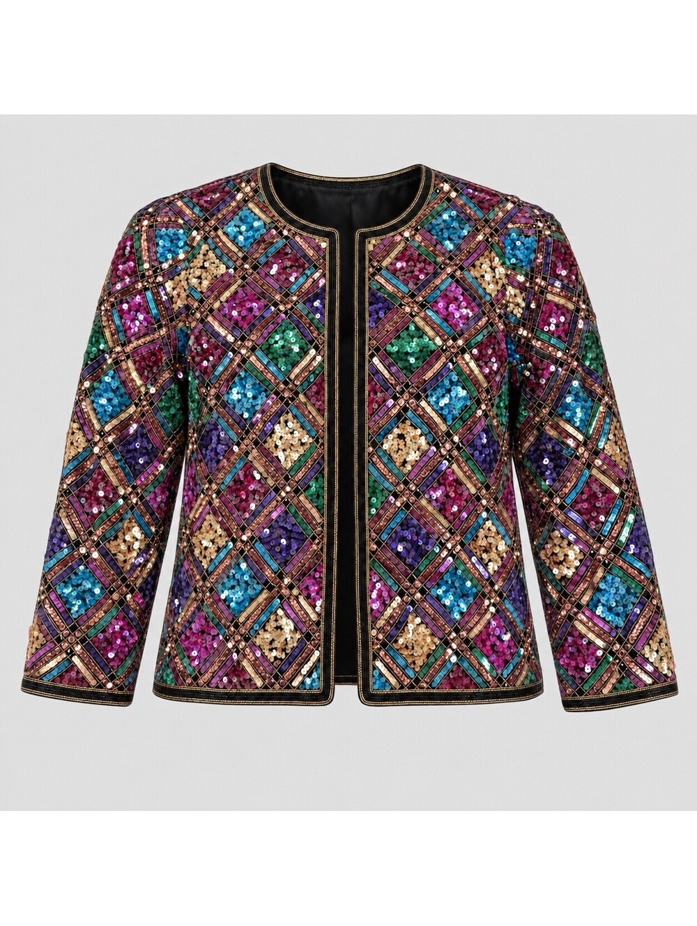 Vintage Laurence Kazar Silk Beaded Sequin Jacket Womens L Multicolor Evening